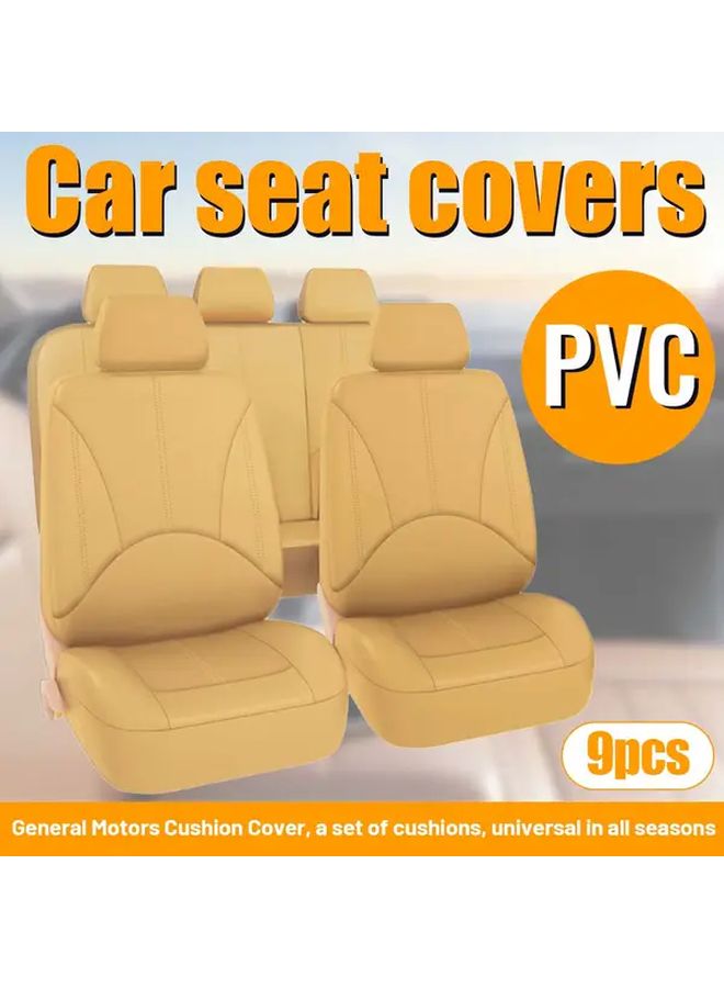 5 Seats Beige Car Seat Cover Set 2 Front 3 Rear Seat Cushion Protection Interior Accessories - Image 1